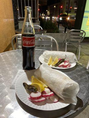 Coke, carne asada burritos