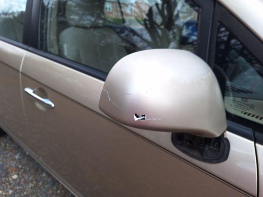 Right side mirror broken on front right side, deer ran out in front of me.