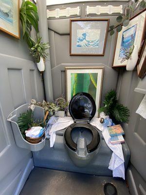 Inside the portable toilet