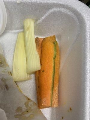 The carrots and celery they provided. What establishment would think this is acceptable for your customers.