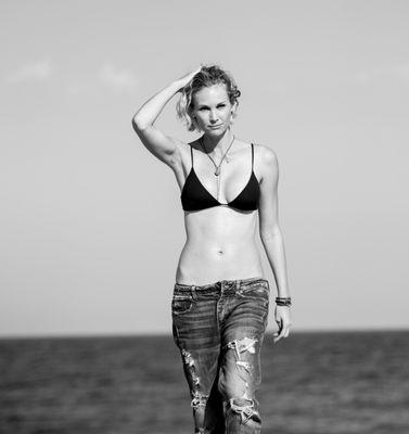 Woman walking on the beach