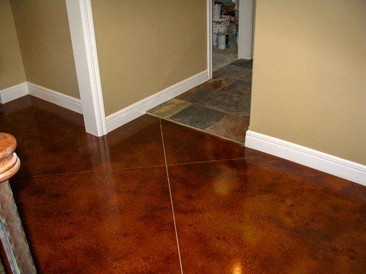 Acid stained basement floor.