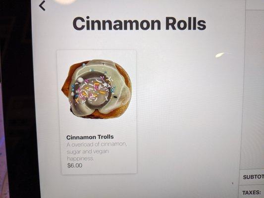 Menu. Cinnamon Rolls.