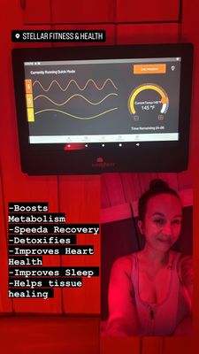 Coach Samie K enjoying the infrared Sauna and sharing some benefits