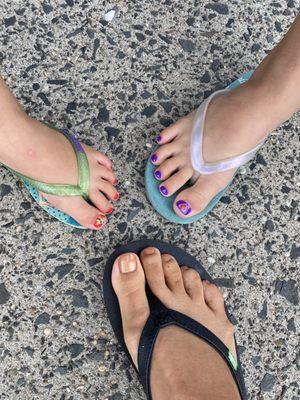 Mommy and me pedicures. Cute nail stickers for the kids.