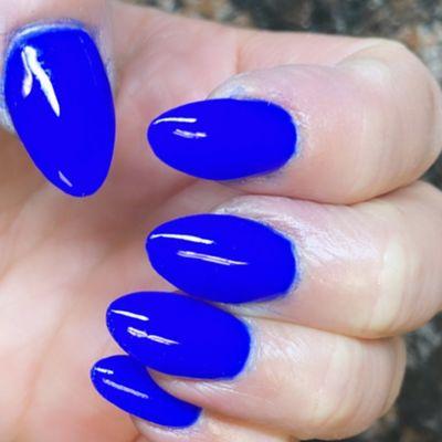 Neon Blue Dip Powder. Absolutely beautiful color. Thank you Nancy!  You are the sweetest person. Always pleasant and pleased with your work.