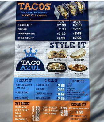 Taco Azul Menu