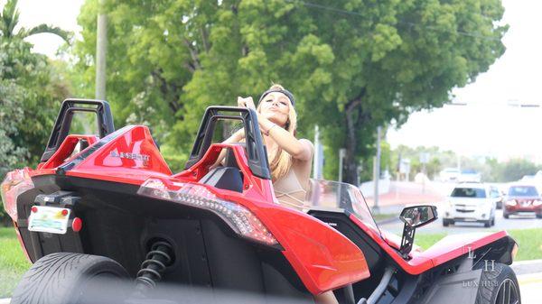 Cruising down Miami Beach, FL in Polaris Slingshot