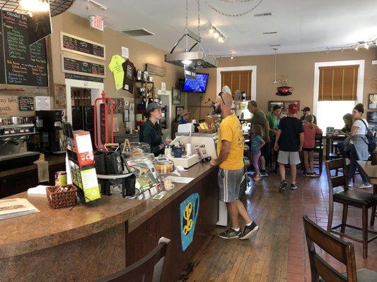 Ordering lunch, which was excellent! Go for the grilled cheese in sourdough with soup and cookie!