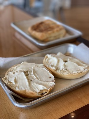 Cream cheese lightly toasted bagel