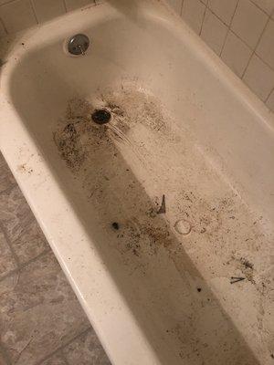 Before pic of an apartment tub at the complex we service