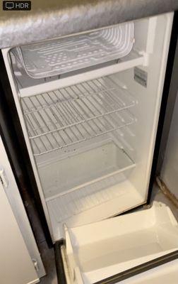 Fridge door fell off when opened and was not even running!  Also no microwave!