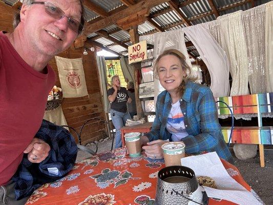 Enjoying our coffee, cookie's and conversation's with Annie.