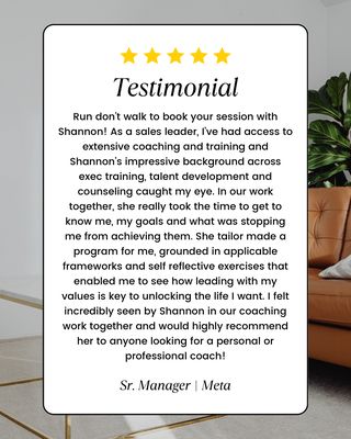 Testimonial of Thrively Co.'s coaching services with Owner and Career Coach, Shannon Theobald