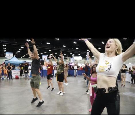 The energy and excitement of students during Dance for your Life at the LA Fit Expo 2021