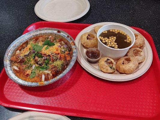 Vegetarian samosa chatt and pani poori