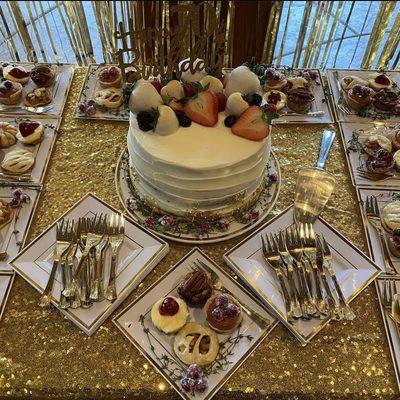 70th birthday cake and variety mini pies