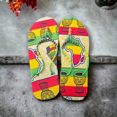 Beaded and African printed layer flip-flops