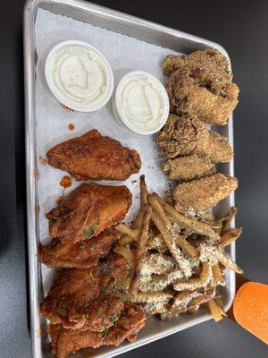 Jazzy and Garlic Parmesan Wings with garlic Parmesan fries