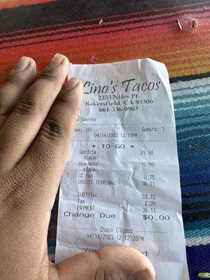 Overcharge receipt