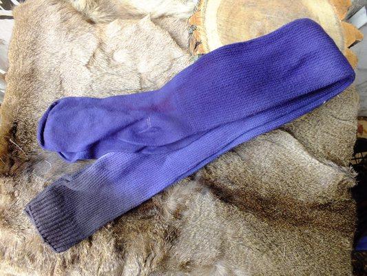 Hand dyed long tall socks, fits many sizes of bodies.