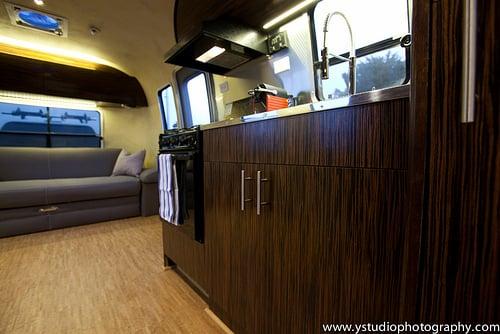 Airstream remodel - refinished cabinetry with eco veneer