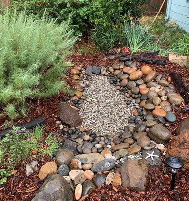 After: extension of dry creek into native drought-tolerant garden