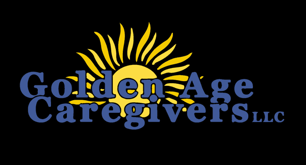 Golden Age Caregivers LLC logo featuring a stylized yellow sun behind blue text.