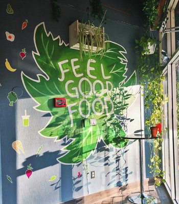 Afternoon light in our space! Our mural by: Soleiarts and Kit Collins