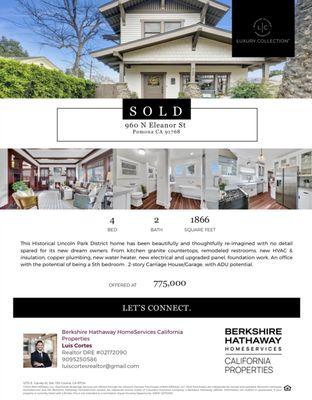 Represented Seller -  Sold Over Asking  Multiple Offers