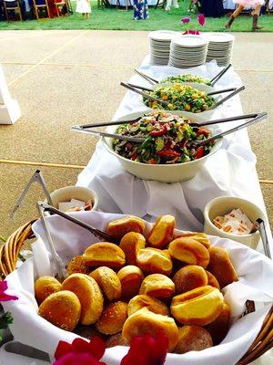 Assorted Dinner Rolls, Greek Salad, Caesar Salad, Spring Salad