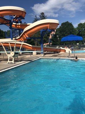 Diving board and twisty slide