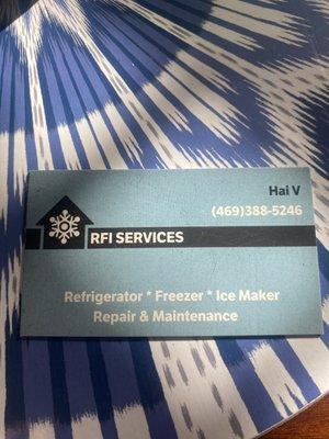 Save this card when you need your refrigerator repaired