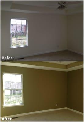 Before & after picture of a bedroom.