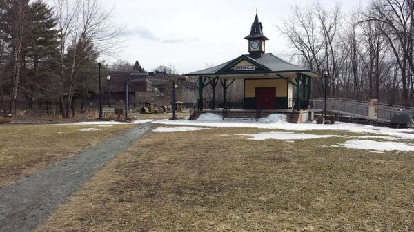 Old train station that is now a performance stage.