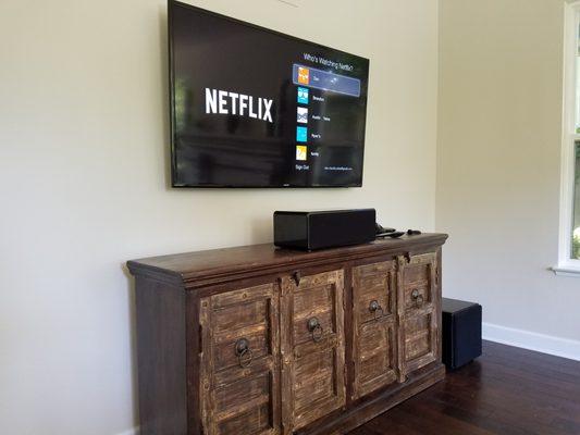 65" Samsung Premium mounting plus Advanced Audio 5.1 Surround and SONOS Whole Home Audio.