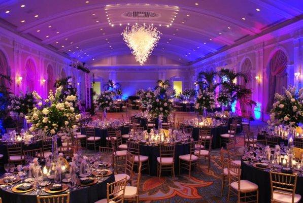 Elegant wedding with gorgeous blended hues of purple and pink lighting