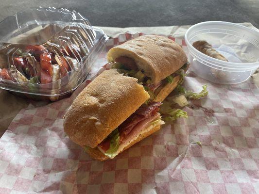 Caprese salad, classic Italian, and cannoli. Sorry, I took a bite of the sandwhich as soon as I unwrapped it. It smelled incredible!