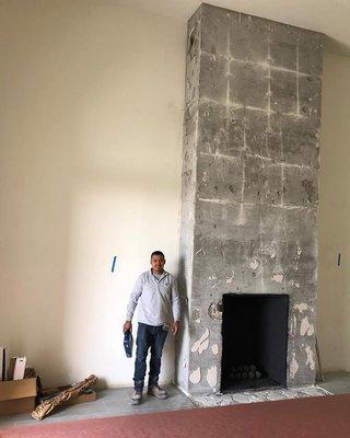 20' high ceiling fireplace - before