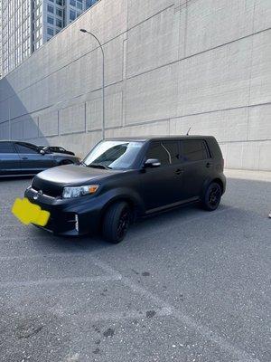 AFTER! The Scion xB looks MEAN AF! Love the satin black finish!!!