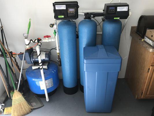 Dual water softener with air injection. We can install blue, black, or natural.