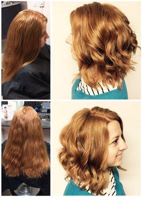 Very thick long hair cut into a shoulder length wavy bob