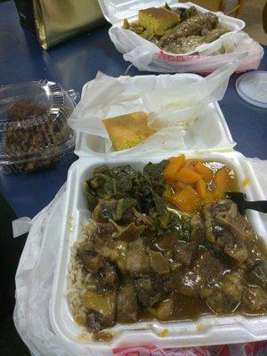 Oxtail/rice/collards/yams Cornbread German chocolate cake