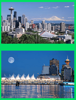 Space Needle, Seattle, WA & Canada Place, Vancouver, BC, Canada