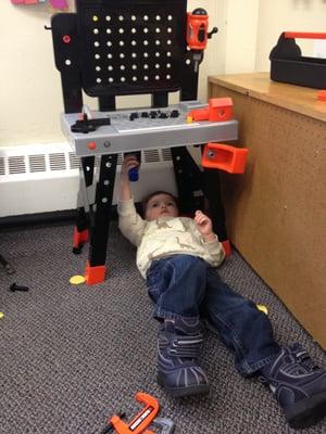 So serious while "fixing" the tool bench! :)