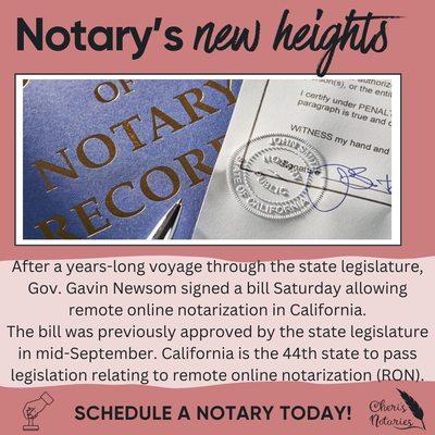 After a years-long voyage through the state legislature, Gov. Gavin Newsom signed a bill Saturday allowing remote online notarization.