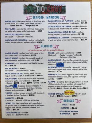 Menu as of 7/26/22