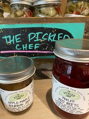 Apple maple bourbon jam and pickled beets