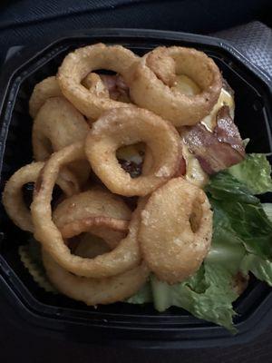 Western Burger and onion rings