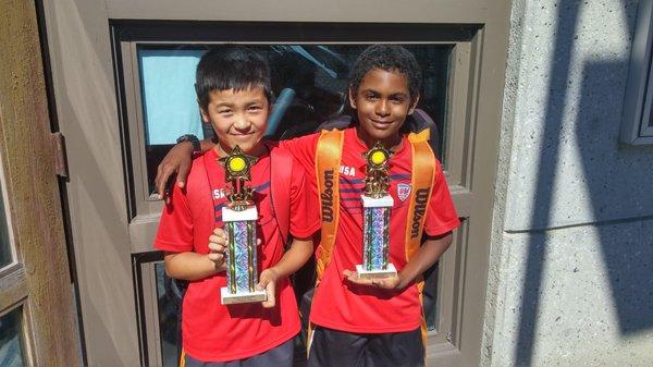 Tommy(left), Santiago(right) Boy's 12's Doubles Champions.  Silvano Academy Junior Open Tournament July 2016.